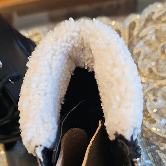 JustFab Black Faux Fur Lined Combat Boots - Picture 5 of 9